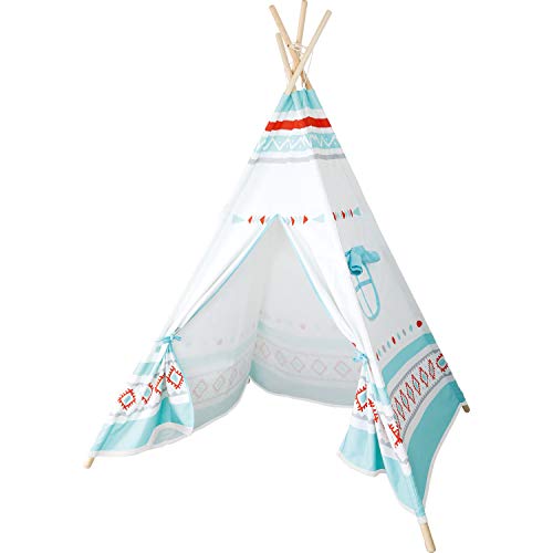 Small Foot Spielzelt Tipi aus Holz und Baumwolle, Spiel-und Rückzugsort, Leichter Auf-und Abbau, ab 2 Jahren, Bunt 11216, Mehrfarbig, S von Small Foot