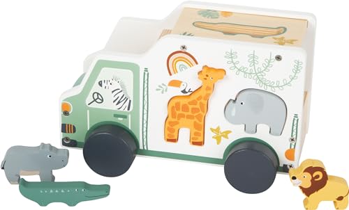 small foot Steckspiel Spielauto "Safari" Motorikspielzeug aus Holz mit 5 Steckfiguren, ab 1 Jahr, 11700 von Small Foot