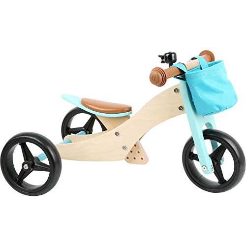 small foot Trike 2 in 1 Türkis aus Holz, Drei-und Laufrad, mit verstellbarem Sitz und gummierten Reifen, 11610 von Small Foot