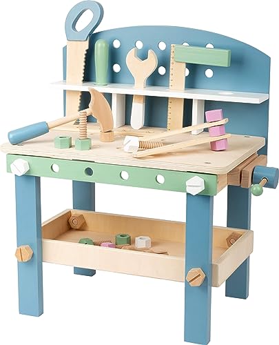 small foot Werkbank "Nordic" Kompakt aus Holz, Kinder Werkbank mit Werkzeug und Zubehör, ab 3 Jahren, 11376 von Small Foot