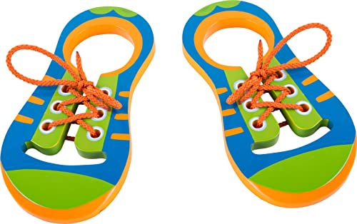 small foot Fädelschuhe aus Holz, übt das Binden von Schnürsenkeln, Fädelspielzeug, für Kinder ab 3 Jahren, Drache 10152 von Small Foot