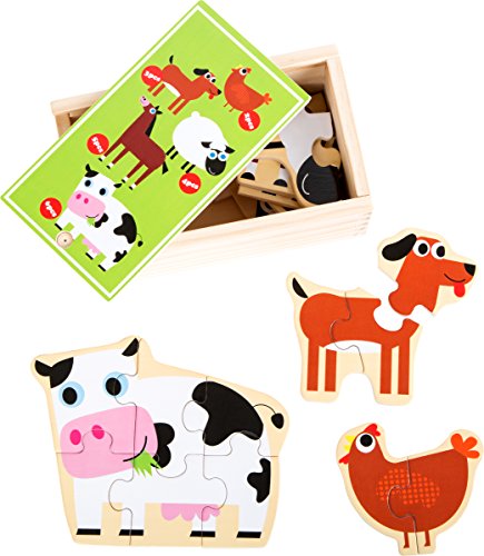 small foot 10547 Puzzle-Box zum Puzzeln von Huhn, Hund, Schaf, Pferd und Kuh aus Holz, Meerdere Kleuren von Small Foot