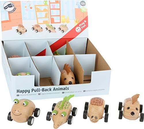 small foot 10835, 8er Rückziehtiere natürlichem Holz, 4er Set in praktischem Verkaufsdisplay, Igel, Schildkröte, Frosch und Krokodil, mit Rückzieh-Motor und gummierten Reifen von Small Foot