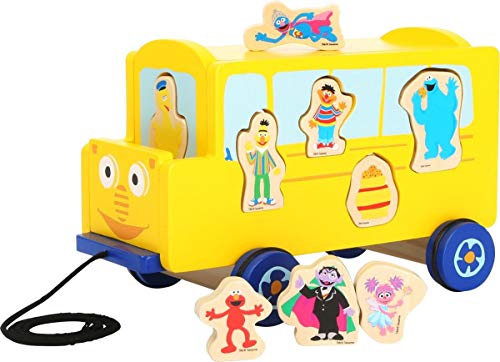 small foot 10975 Sesamstrasse Bus aus Holz, 100% FSC-Zertifiziert, Ziehspielzeug für Kinder ab 1 Jahr zum Ziehen und Stecken Sesame Street Spielzeug, Mehrfarbig von Small Foot