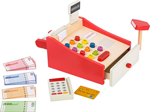 small foot 11082 Spielkasse mit Zubehör aus Holz für Kinder ab 3 Jahren, mit Kartenlesegerät und Scanner, Spielgeld, EC-Karte, Papierrolle Spielzeug, Mehrfarbig, S von Small Foot