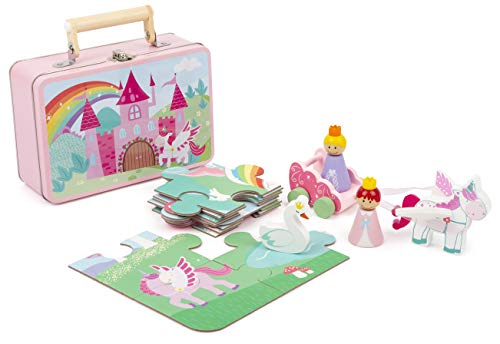 small foot 11358 Einhorn-Spielset im Koffer, 18-teiliges Komplettset zum Puzzeln und Bespielen, inkl. 5 Spielfiguren Spielzeug, Mehrfarbig von Small Foot