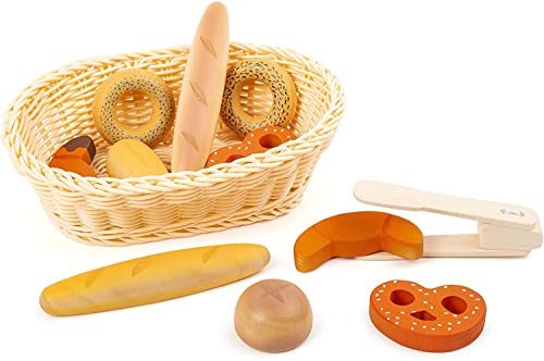 small foot Brotkorb-Set "fresh" aus Holz, mit Backzange, Zubehör für Kinderküche und Kaufladen, ab 3 Jahren, 11444 von Small Foot