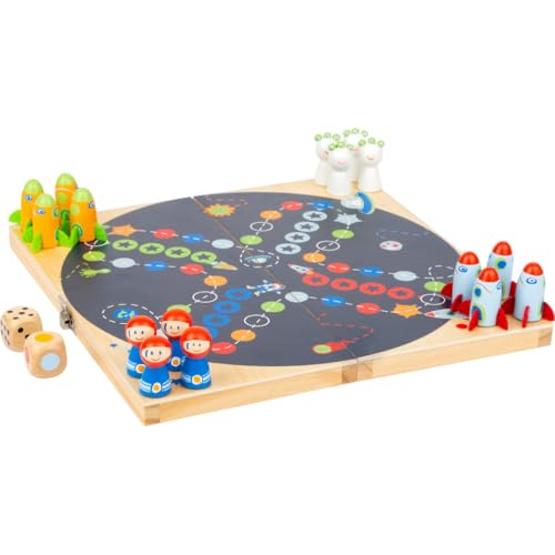 small foot Ludo "Space" aus Holz, Brettspiel in Klappbox, mit Farb-Würfel und Weltraumfiguren, ab 4 Jahren, 11452 von Small Foot