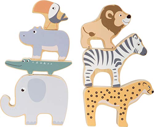 small foot Stapeltiere "Safari" Stapel-und Balancierspiel mit 7 Tierfiguren aus Holz, ab 1 Jahr, 11704 von Small Foot