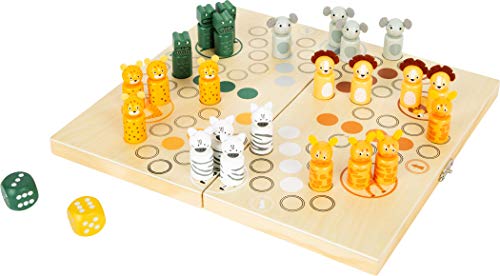 small foot Ludo "Safari" aus Holz, für 6 Spieler, mit Tiermotiven, klappbares Spielbrett, ab 4 Jahren, 11765 von Small Foot