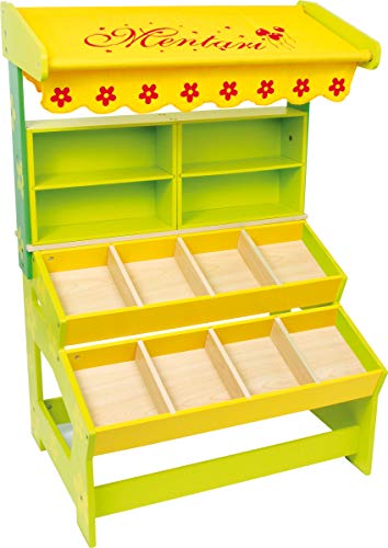 small foot 1553 Verkaufsstand „Max“ aus bunt lackiertem Holz, für allerlei Obst-und Gemüsewaren, Spielspaß ab 3 Jahren von Small Foot