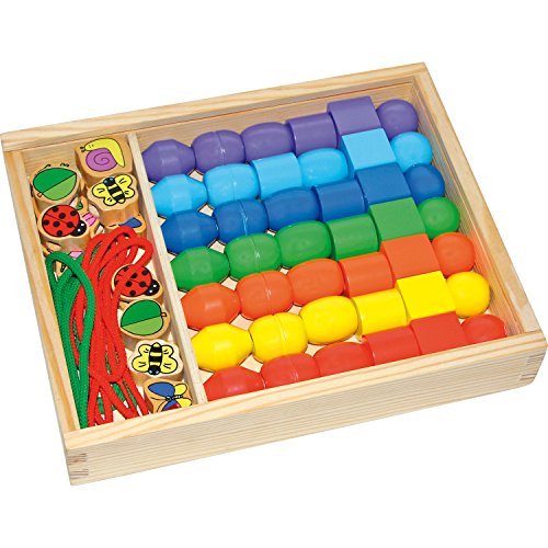 small foot 2402 Fädelbox „Jumboperlen“ aus bunt lackiertem Holz, kreatives Bastelset, Perlen-Set ab 3 Jahren Spielzeug, Multicolour von Small Foot