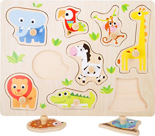 small foot Setzpuzzle Zootiere aus Holz, stabiles Holzpuzzle mit acht süßen Zootieren, für Kinder ab 12 Monaten, 4763 von Small Foot