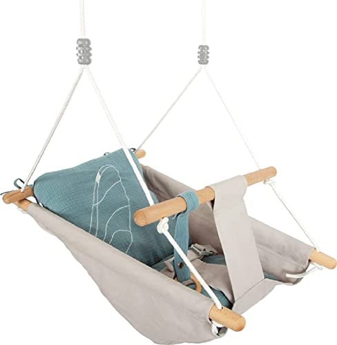 small foot Babyschaukel Seaside aus Holz und Stoff, Moderne Indoor-Schaukel mit Gurt für Babys, ab 12 Monaten, 12327 von Small Foot