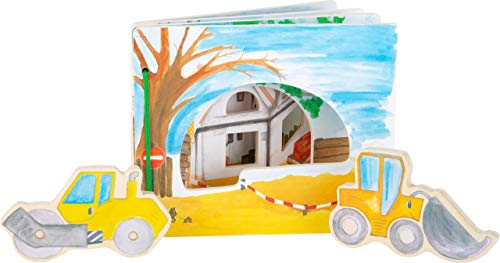 small foot Bilderbuch Baustelle, interaktives Buch aus Holz für Kinder, mit Walze und Bagger, ab 12 Monaten, 12039 von Small Foot