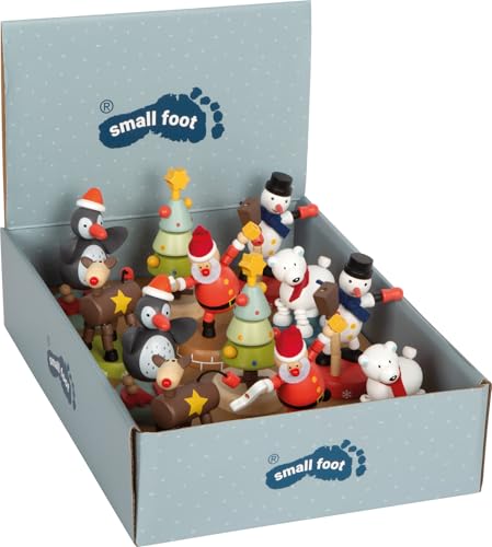 small foot Display Drückfiguren Weihnachten und Winter aus Holz, 12er-Set Drücktiere, Mitgebsel und weihnachtliche Deko für Kinder ab 3 Jahren, 12676 von Small Foot