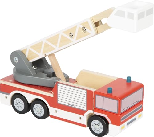 small foot Feuerwehrauto mit Drehleiter aus Holz, Spielfahrzeug mit 360°-drehbarer Leiter und Korb, Spielzeug für Rettungseinsätze, ab 2 Jahren, 12638 von Small Foot