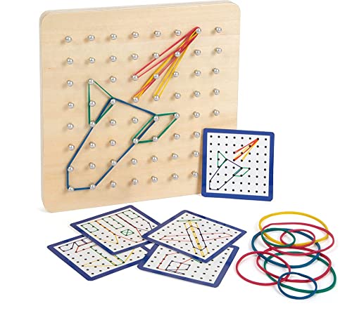 small foot Geoboard aus Holz, Lernspiel ab 3 Jahren, mit Spanngummis und 23 Gestaltungsvorlagen, Art. 11977 von Small Foot