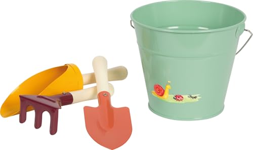 small foot Handschaufel-Set mit Eimer „Tiny Garden“, Garten-und Sandspielzeug aus Holz und Metall, für Kinder ab 3 Jahren, 12665 von Small Foot