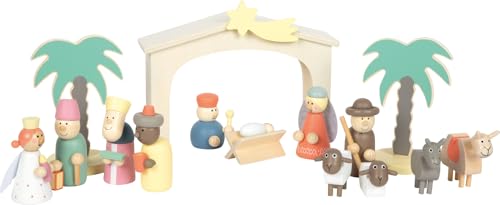 small foot Holzkrippe Weihnachtsgeschichte, Weihnachtsdeko und Spielset, mit detailreichen Krippen-Figuren, für Kinder ab 3 Jahren, 12689 von Small Foot