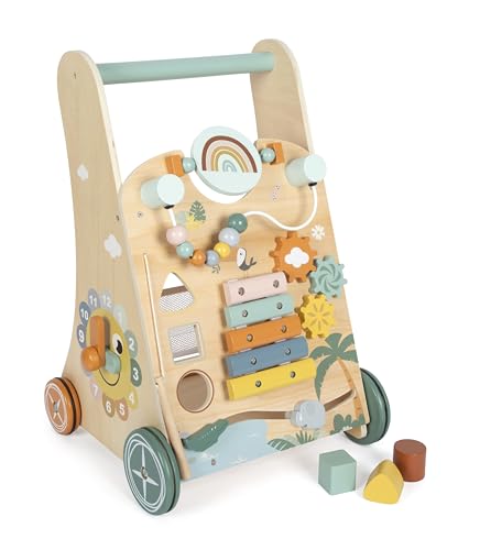 small foot Lauflernwagen „Safari“ aus Holz, 3 Seiten, Räder mit Gummiringen, Lauflernhilfe für Kinder ab 1 Jahr, 12640 von Small Foot