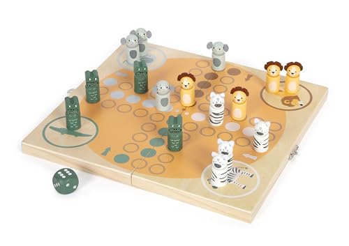 small foot Ludo „Safari“ aus Holz, Reisespiel für 4 Spieler, Gesellschaftsspiel für Kinder ab 3 Jahren, 12642 von Small Foot