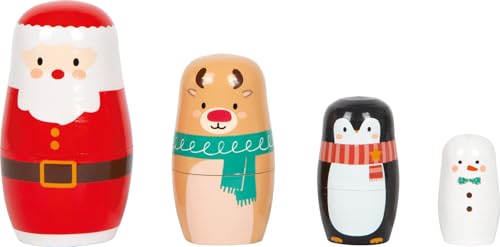 small foot Matrjoschka Weihnachten Figuren aus Holz, niedliche Nistpuppen, 4-teilig, Stapelspiel für Kinder ab 2 Jahren, 12682 von Small Foot