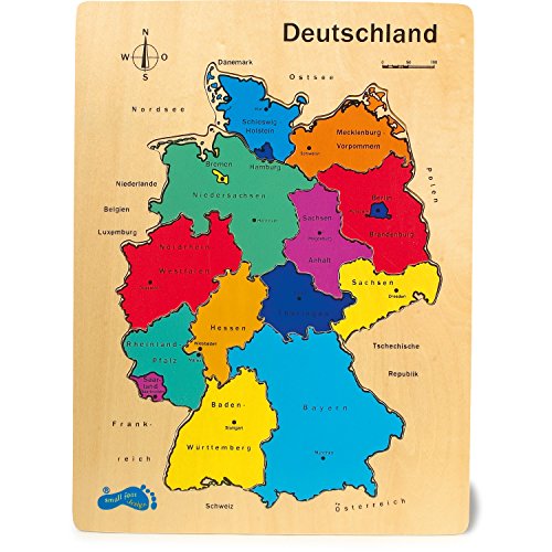 small foot Puzzle Deutschland aus Holz, Lernspiel zum Nachlegen mit farbigen Bundesländern, ab 5 Jahren, 1965 von Small Foot