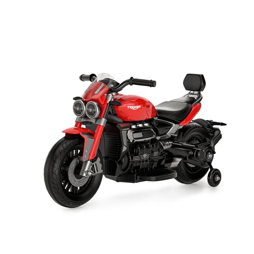 Smart BeBe Kinder Elektro-Motorrad Triumph Rocket 3 GT Kinder 12V Batterie MP3 Realistischer Sound und Lichter mit Stützräder 3-8 Jahre (Rot) von Smart BeBe