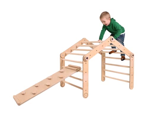 Smart Fox Wood Montessori Holzklettergerüst Set mit doppelseitiger Rampe, verstellbares Kletterdreieck mit hölzerner Kinderrutsche für Kinder von 1 bis 6 Jahren von Smart Fox Wood