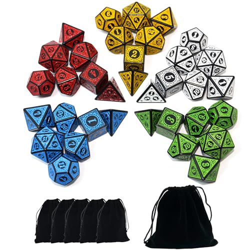 SmartDealsPro Double-Colors Polyederal Würfel Sets mit Taschen für D&D DND RPG MTG Dungeon und Drachen Tischbrett Roll Spiele D4 D6 D8 D10 D% D12 D20 (5-Color Retro Sets) von SmartDealsPro