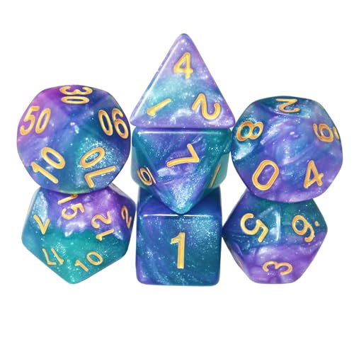 SmartDealsPro Glitzernde Polyedrische Würfel-Sets mit Taschen für DND RPG MTG Dungeon und Dragons Tischbrett Rollenspiele D4 D8 D10 D12 D20 (blau-lila) von SmartDealsPro