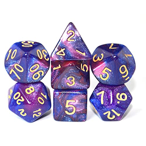 SmartDealsPro Glitzernde Polyedrische Würfel-Sets mit Taschen für DND RPG MTG Dungeon und Dragons Tischbrett Rollenspiele D4 D8 D10 D12 D20 (blau-rot) von SmartDealsPro