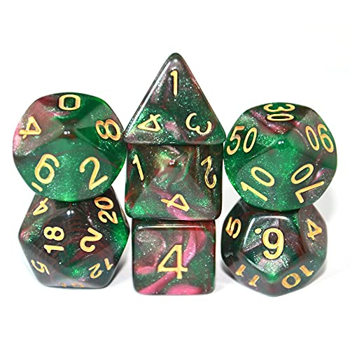 SmartDealsPro Glitzernde Polyedrische Würfel-Sets mit Taschen für DND RPG MTG Dungeon und Dragons Tischbrett Rollenspiele D4 D8 D10 D12 D20 (grün-rot) von SmartDealsPro