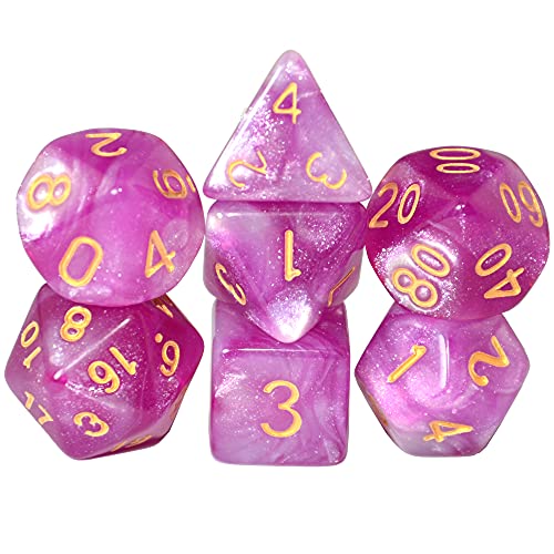 SmartDealsPro Glitzernde Polyedrische Würfel-Sets mit Taschen für DND RPG MTG Dungeon und Dragons Tischbrett Rollenspiele D4 D8 D10 D12 D20 (pink-weiß) von SmartDealsPro