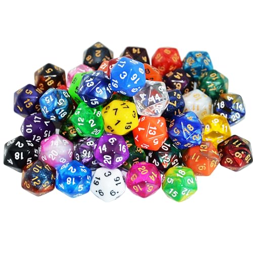 SmartDealsPro Polyedrische D20-Würfel, 20-seitig, mit Tasche, für DND RPG MTG Tischspiel (D20, verschiedene Farben), 50 Stück von SmartDealsPro