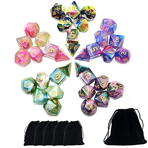 SmartDealsPro Polyedrische Würfelsets mit Taschen für DND RPG MTG Dungeon and Dragons Tischbrettspiele D4 D8 D10 D12 D20 (4 Farbsets) von SmartDealsPro