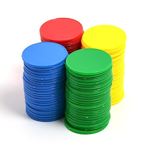 Smartdealspro 100 Stück 32 mm undurchsichtige Kunststoff-Lernzähler Disks Mini-Poker-Chips, Spielsteine mit Aufbewahrungsbox, 4 Farben, Rot, Gelb, Blau, Grün) von SmartDealsPro