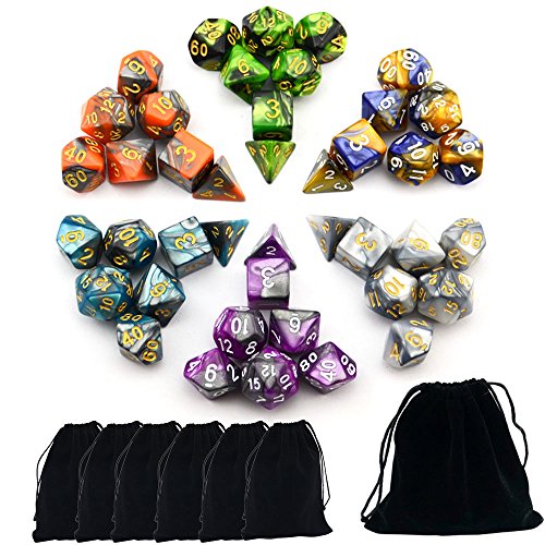 SmartDealsPro Doppelfarbige polyedrische Würfel-Sets mit Beuteln für D&D, DND, RPG, MTG, Dungeon and Dragons, Tischbrettspiel, Spiele, D4, D6, D8, D10, D%, D12, D20 (6 Farbensets) von SmartDealsPro