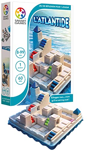 SmartGames – Atlantis – Denkspiel – Puzzle – 60 Herausforderungen 3D-Level leicht bis schwer – entkommen Sie vor dem Aufenthalt – 1 Spieler – von 8 bis 99 Jahren, Weiß von SmartGames