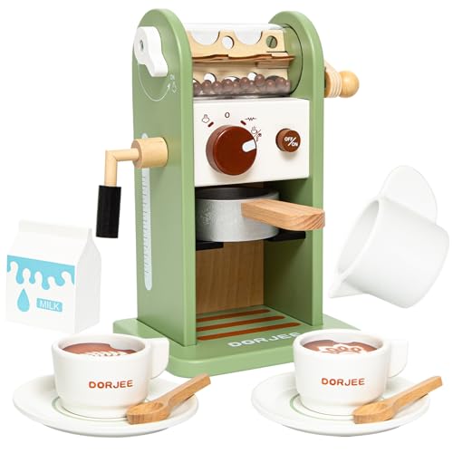 Smartwo Kaffeemaschine Kinder Holz, Kinderküche Kaffeemaschine mit Mühle, Spielküche Zubehör, Espressomaschine Holzspielzeug Set, Küchenzubehör Rollenspiele, Geschenk Mädchen ab 3 Jahre, Grün von Smartwo