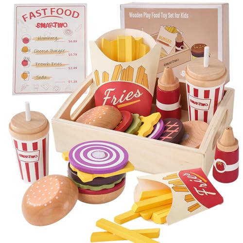 Smartwo Kinderküche Zubehör Holz, Spielküche Hamburger Holzspielzeug, Küchenzubehör Lebensmittel Spielzeug Fast Food Set, Küchenspielzeug Essen für Rollenspiele, Geschenk ab 3 Jahre Smartwo Kinderküche Zubehör Holz, Spielküche Hamburger Holzspielzeug, Küchenzubehör Lebensmittel Spielzeug Fast Food Set, Küchenspielzeug Essen für Rollenspiele, Geschenk ab 3 Jahre von Smartwo