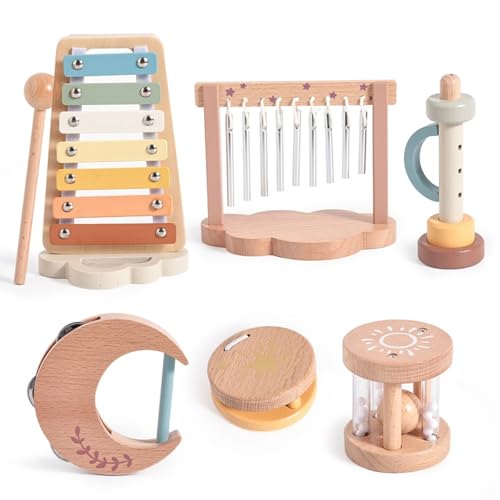 Smartwo Musikinstrumente für Kinder ab 1 2 3 Jahre, Montessori Baby Musikspielzeug, Musik Instrumente Holzspielzeug Set mit Xylophon Flöte Kastagnette, Geschenk für Mädchen Jungen Kleinkind von Smartwo