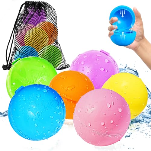 Smasiagon 6 Stück Wiederverwendbare Wasserbomben Selbstschließend, Schnell befüllbare Silikon Spritzbälle für Kinder Erwachsene, Outdoor Sommerspaß Wasserspielzeug für Party, Wasserpark, Familienspiel von Smasiagon