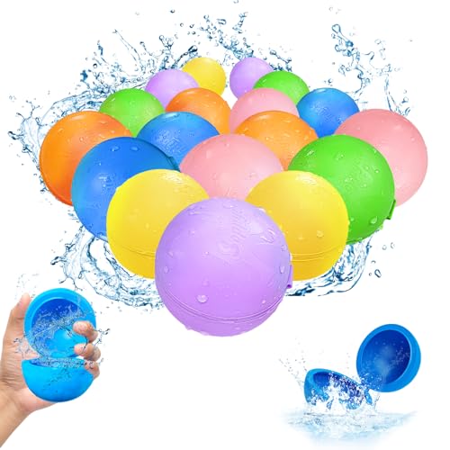 Smasiagon Wasserbomben Wiederverwendbar Selbstschließend: 18 Stück Wiederbefüllbare Wasserballons - Silikon Wasserspielzeug Kinder Outdoor Pool Spielzeug Strandspielzeug für Sommerspaß Draussen von Smasiagon