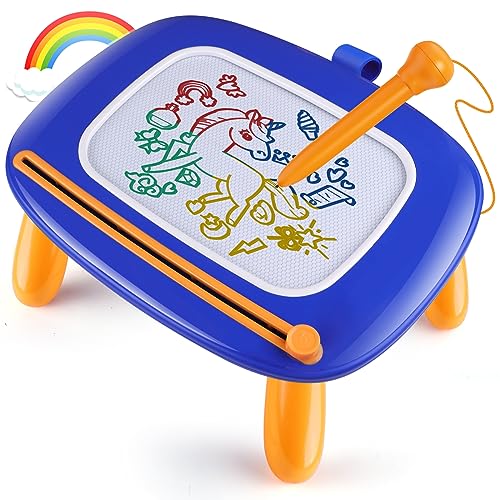 Smasiagon Magnetische Maltafel Zaubertafel für Kinder, Bunte Löschbare Magnettafel Zeichentafel mit Beinen für Kleinkind Spielzeug ab 1 2 3 Jahre Jungen Geschenk (Marineblau) von Smasiagon