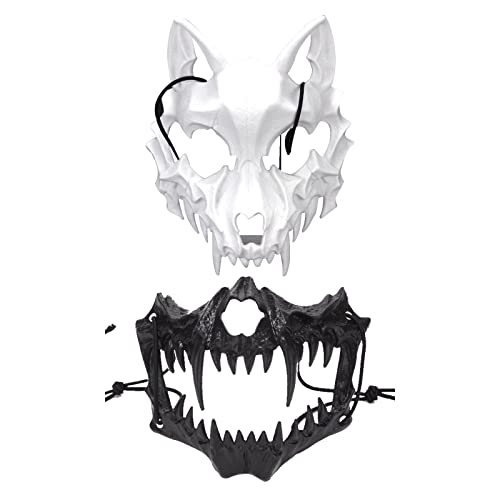 Smavles Halloween Maske, 2Pcs Halloween Maske Japanische Cosplay Maske Harz Halbgesicht Weißer Schädel Gruselige Maske Dekorative Maske Kostüm Halloween Neuheit Horrormaske für Erwachsene von Smavles