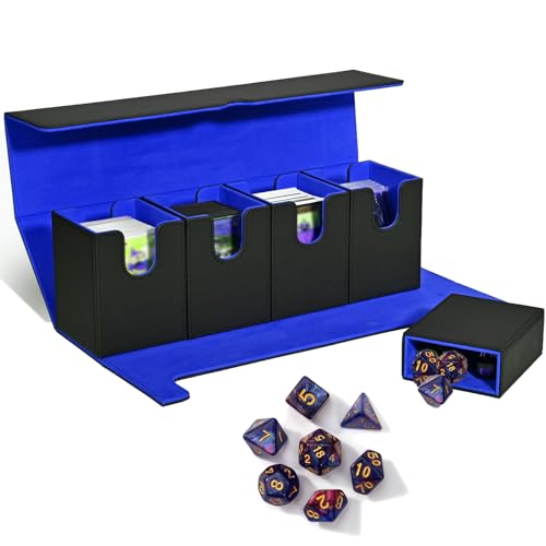 Deck Box für Magic The Gathering Karten, 5-in-1 Magnetic Sammelkarten-Aufbewahrungsboxen mit 7Pcs Polyedrisch Würfel für 900+ Karten, PU Leder Card Deck Box für Magic Commander MTG TCG YuGiOh PTCG von Smgbway