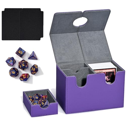 Deck Box für Magic the Gathering Karten, Sammelkarten Aufbewahrungsboxen mit 3 Premium Kartentrenner, 7cs Polyedrisch Würfel für 200+ Karten, PU Leder Card Deck Box für MTG TCG YuGiOh Commander (C) von Smgbway