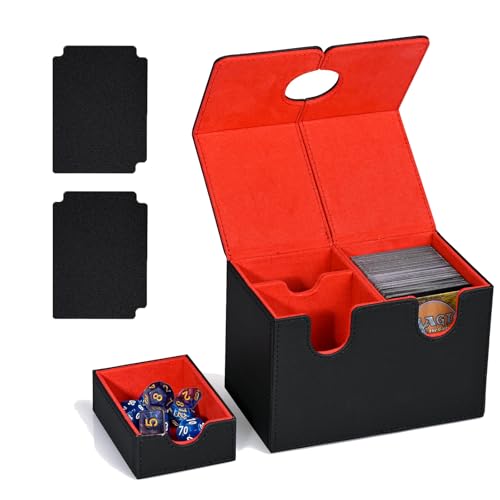 Deck Box für Magic the Gathering Karten, Sammelkarten Aufbewahrungsboxen mit 3 Premium Kartentrenner, 7cs Polyedrisch Würfel für 200+ Karten, PU Leder Card Deck Box für MTG TCG YuGiOh Commander (A) von Smgbway